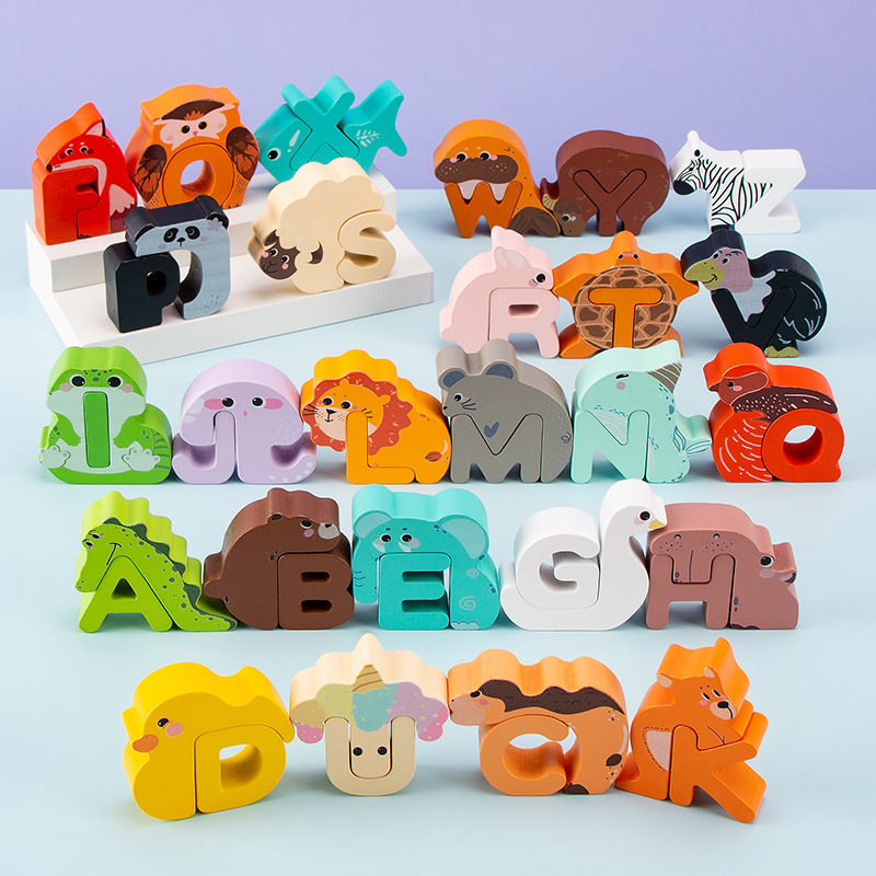 26Pcs Wooden Animal Alphabet B - огляд і ціна Woodworking Kids Toys